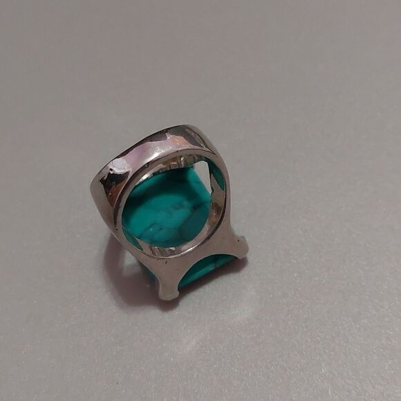 Faux Green Malachite Chunky Statement Cocktail Ring Size 9 Silver Tone - Picture 5 of 7